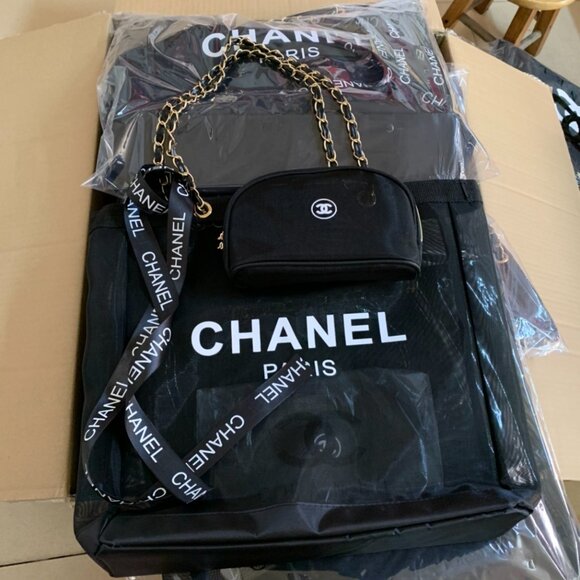 CHANEL Beauty GWP Gift with purchase Black Mesh Tote with Pouch - Picture 1 of 14